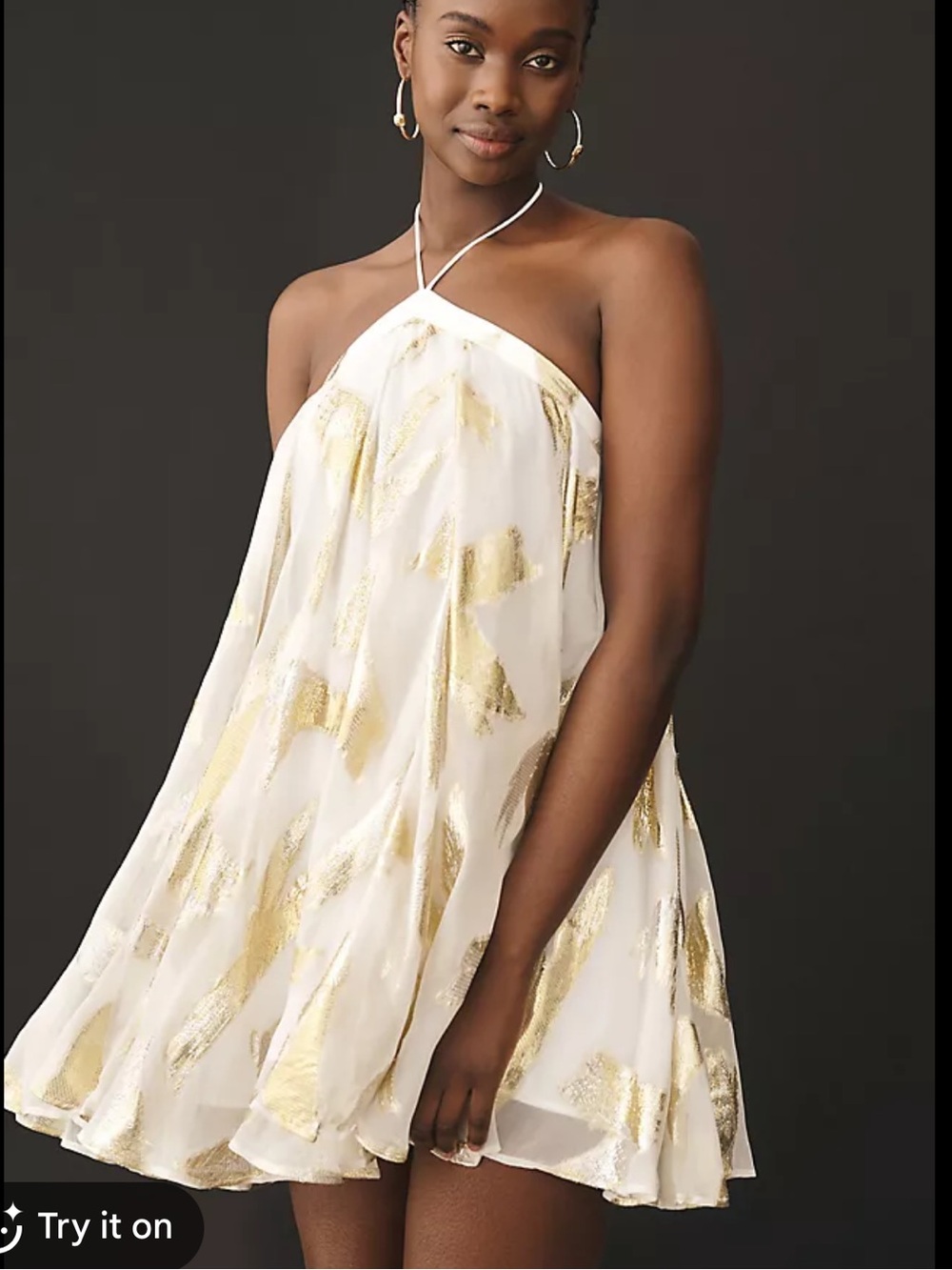 Anthropologie White and Gold Mini Dress